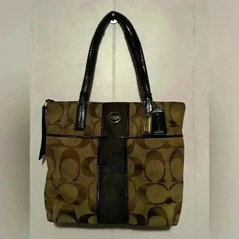 COACH F25771 SIGNATURE STRIPE TOTE SHOULDER BAG